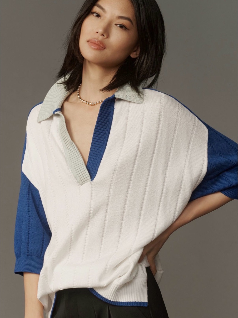 Maeve Collard Vneck Short Sleeve Top